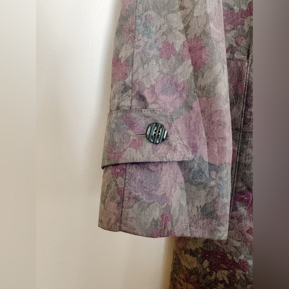 Vintage London Fog-Floral Trench Coat Woven by Wamsutta -Muted Purple/Green- 10P - Picture 8 of 15